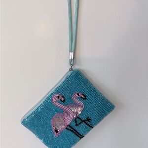 Blue Flamingo Beaded Clutch